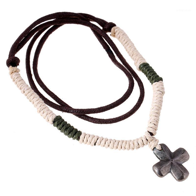 

Pendant Necklaces European And American Foreign Trade First Jewelry, Twine Knitting Retro Alloy Cross Men's Necklace, Silver