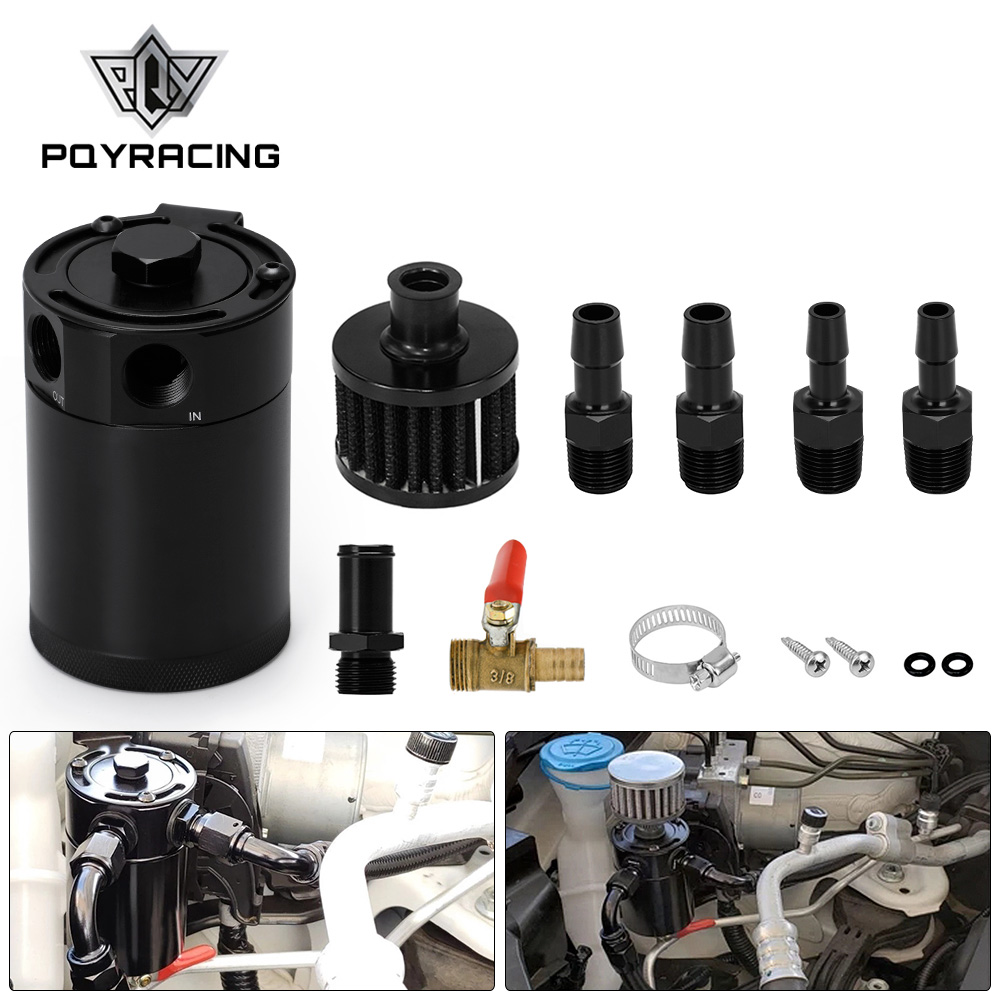 

PQY - Universal Billet Aluminum Baffled Oil Catch Can Tank with Breather Filter Engine Mini Oil Separator PQY-TK92