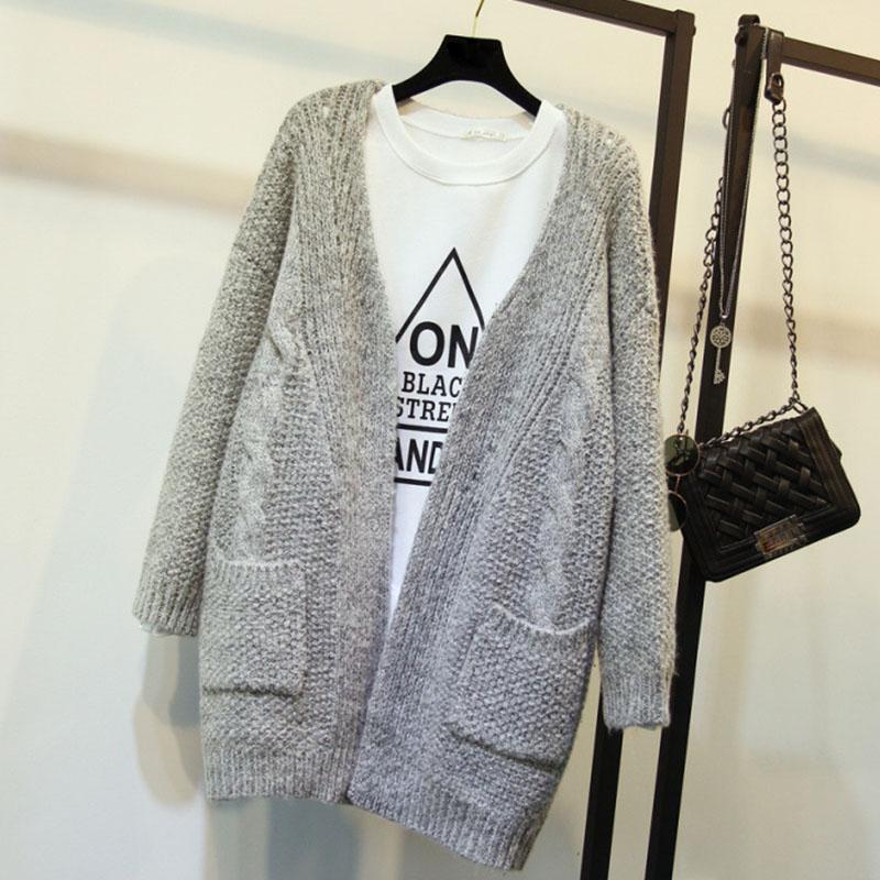 

Women's Sweaters 2021 Women Korean Long Cardigan Crochet Casual Oversized Open Stitch Knitted Coat Thick Spring Autumn Female, Khaki