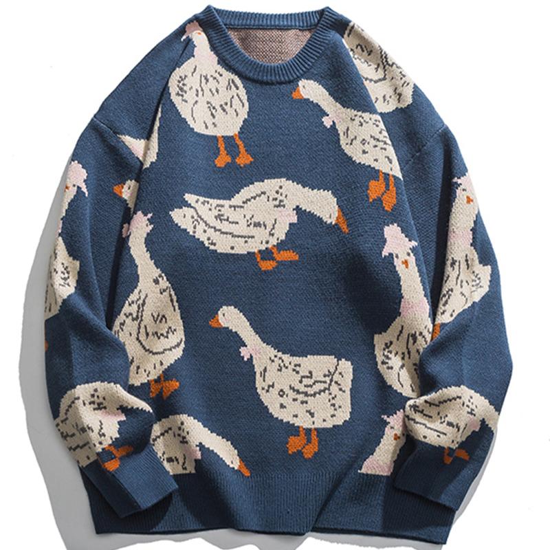

Men's Sweaters LACIBLE Harajuku Cute Duck Pattern Knitted Sweater Autumn Winter Casual Cotton Pullover Men Women Streetwear Top, Beige