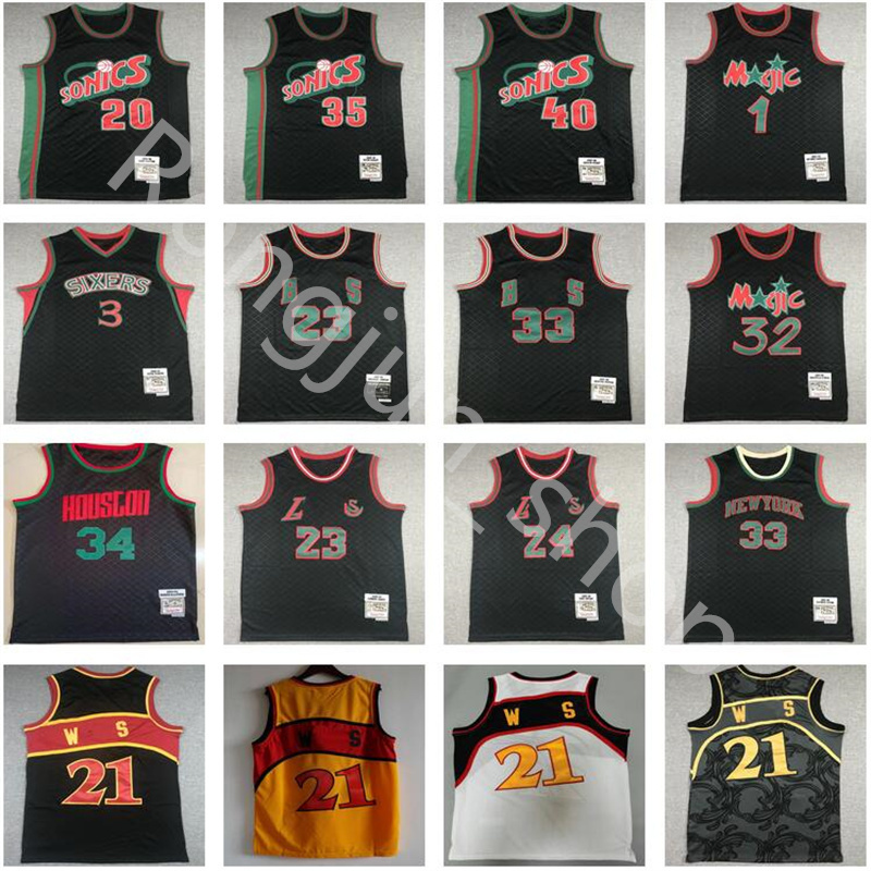 

Mitchell and Ness Basketball Shawn Kemp Gary Payton Kevin Durant Hakeem Olajuwon Penny Hardaway Patrick Ewing Iverson Jersey Vintage Black