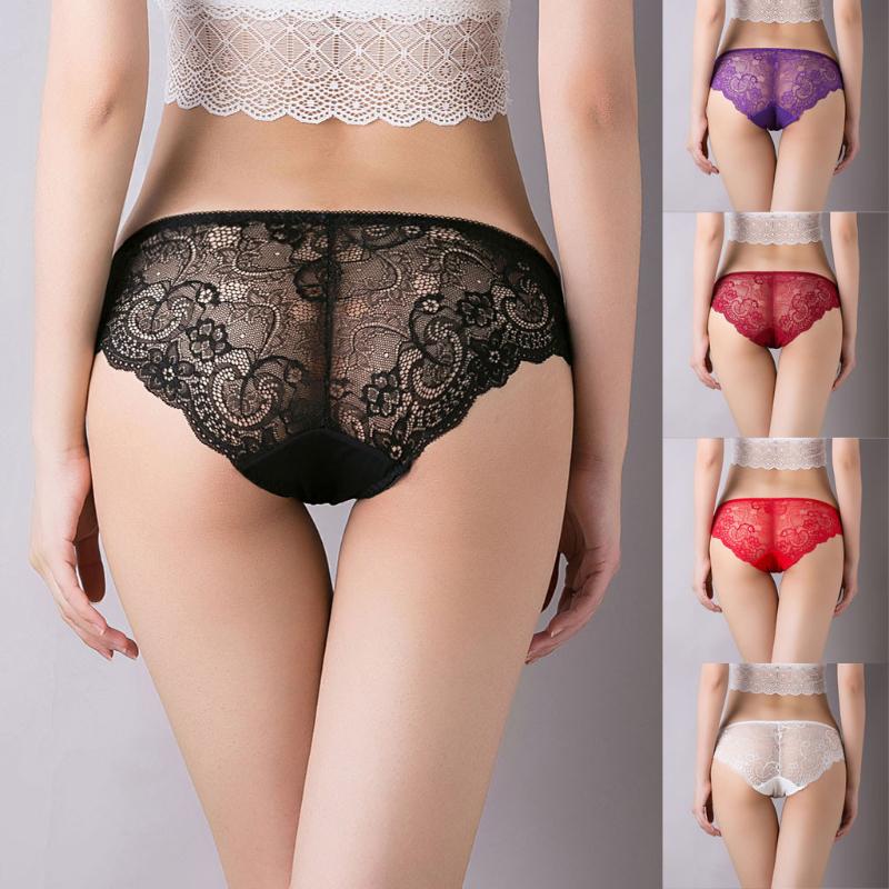 

Erotic Sexy Panties Lace Women's Underwear Low-waist Transparent Briefs Ladies Girls Intimates Underpants Stretch Thong, Black