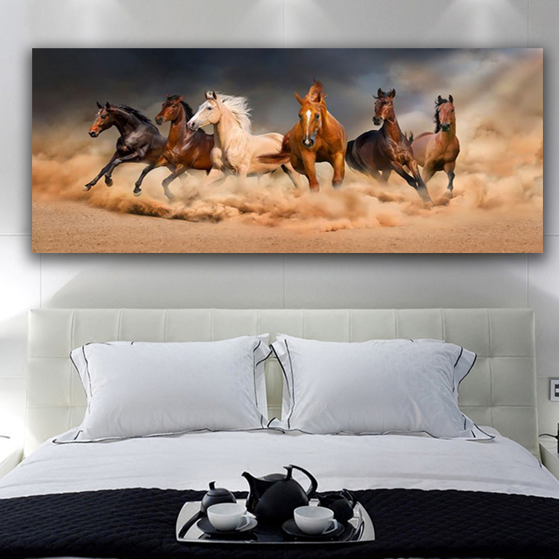 

Running Horses Wall Art Pictures Living Room Bedroom Colorful Abstract Animal Poster Vintage Home Decor Unframed