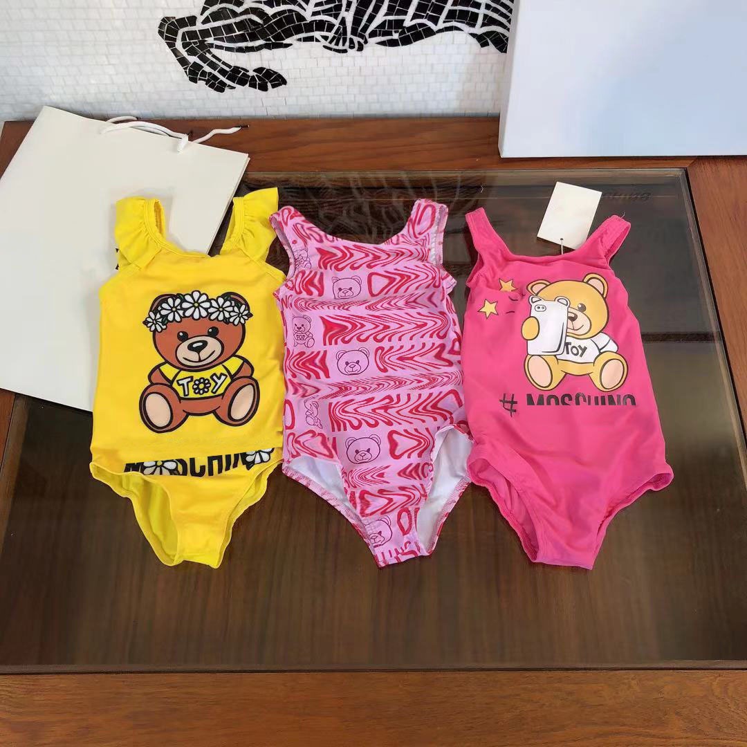 

2021ss designer kids swimsuit sets bikini silk girl split swimsuit cotton moos Designers Clothes Kid summer seaside baby clothes, Black
