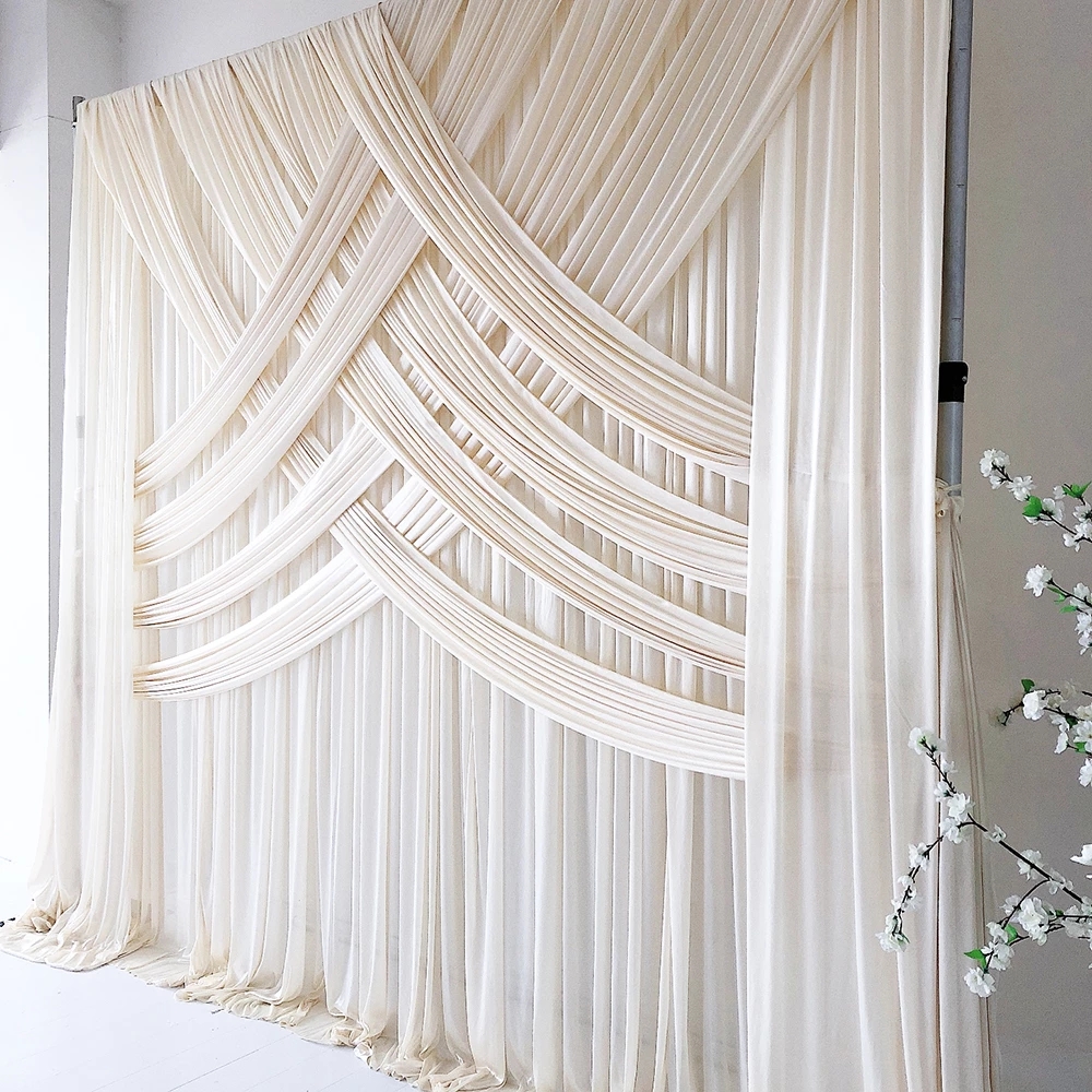 

wedding backdrop decoration curtain 3m H x3m W 1 Piece Cream Cross Drapes Ice Silk
