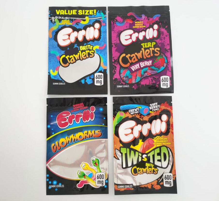 

Errlli terp Brite Vey Crawlers Bag 3.5g Very Berry Glowworns Twisted Childproof Vape Mylar Child Packaging Bags