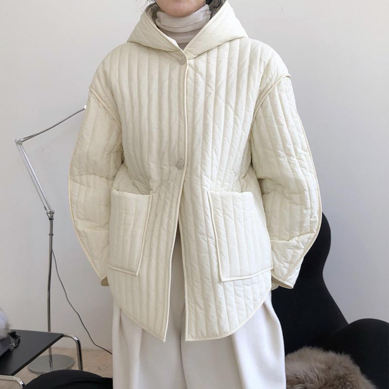 

Winter Women' Cotton Clothing Casual Solid Color Loose Pocket Decoration Hooded Down & Parkas, Beige