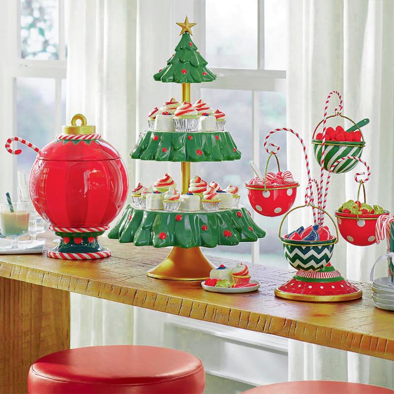 

Christmas Decorations Snack Stand Two-Tier Food Serving Tray Cupcake Holder Dessert Bread Candy Bowl Display For Party