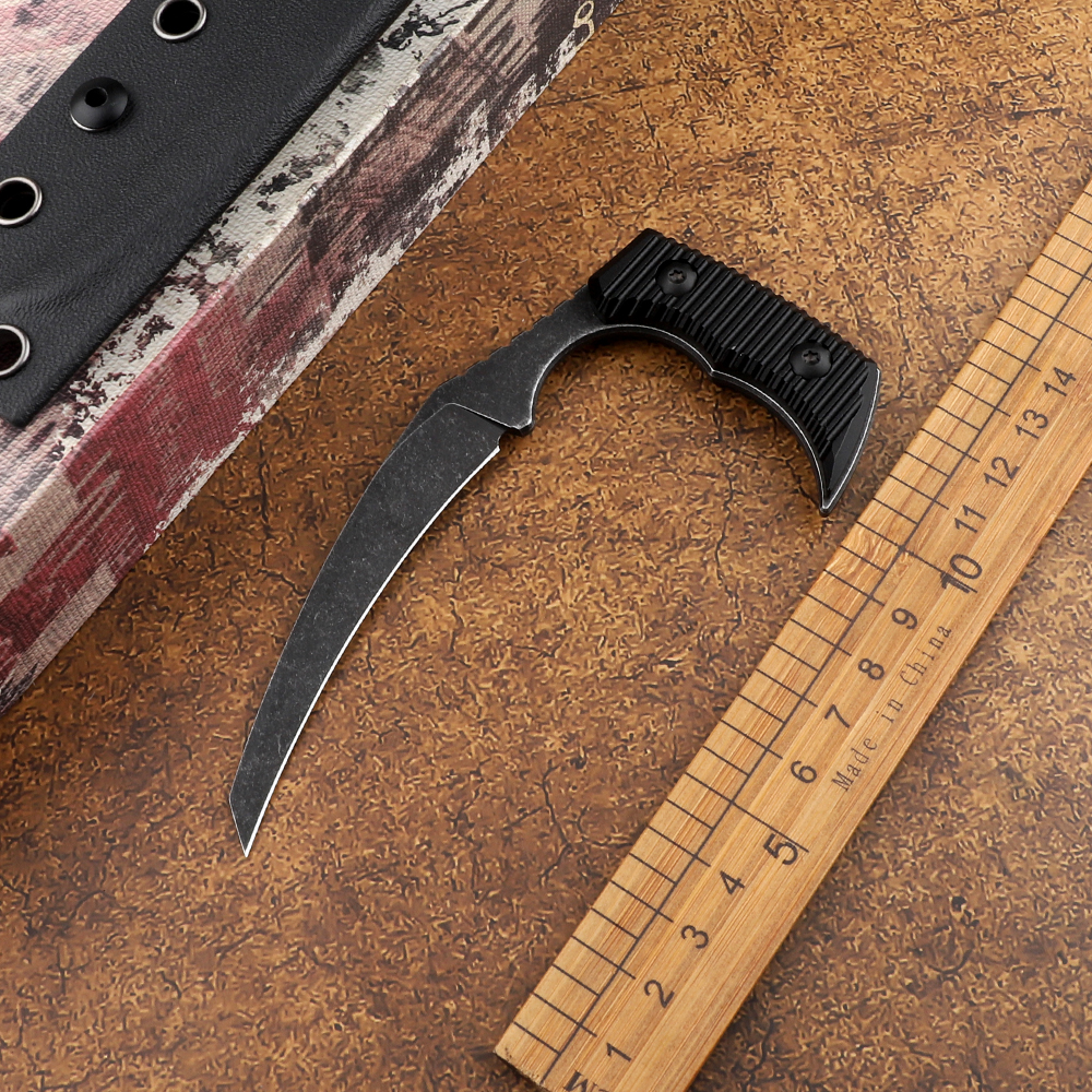 

Karambit magic portable mini claw knife fixed D2 blade aviation aluminum handle with scabbard outdoor self-defense EDC tool
