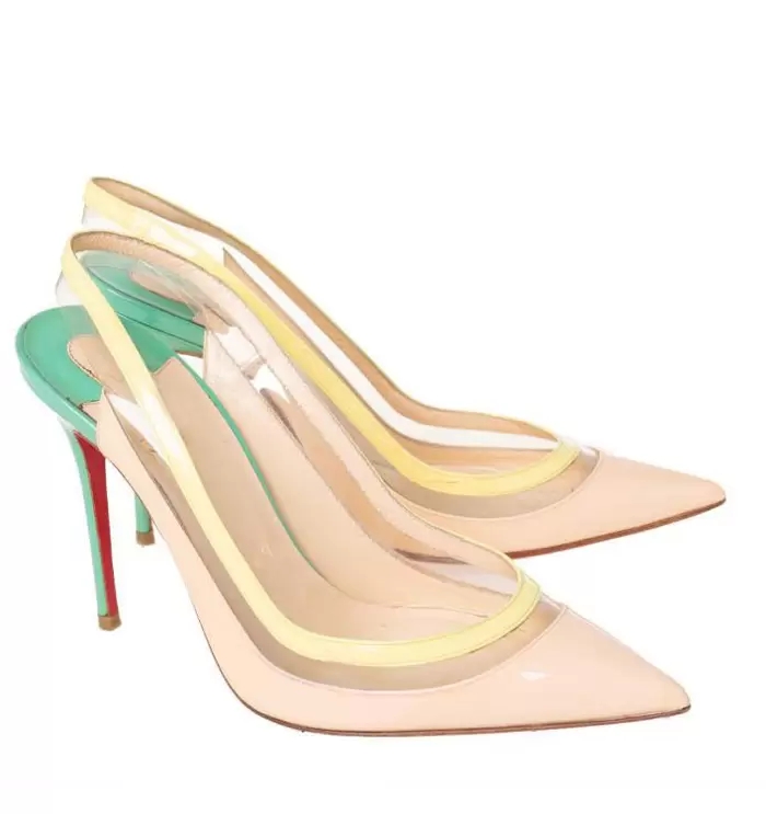 

Elegant Fashion Summer Women Sandals Red Bottom Patent Leather & PVC Paralili Slingback Pumps Pointed Toe Sexy Ladies Cool With Box EU 35-43, Black