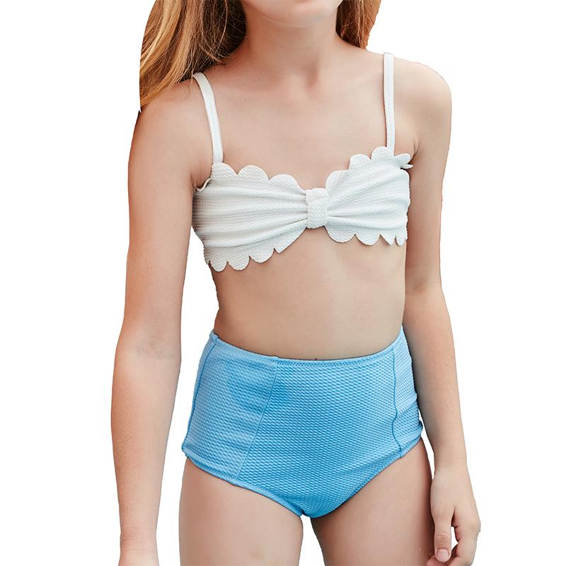 

Women's Swimwear 2021 Cute High Waist Bikini Sets For Kids Girl Children Swimsuit Adjustable Straps Bandeau Little Beach Wear