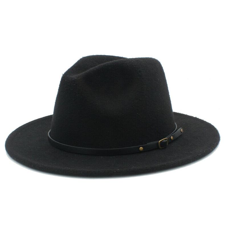

Wide Brim Hats 2022 Women Wool Fedora Hat With Leather Belt Panama Winter Autumn Jazz Trilby Male Sombrero Cap, Brown