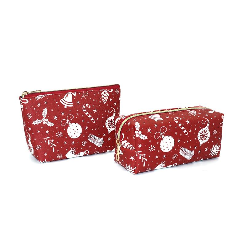 

2pcs PU Leather Zipper Cosmetic Bag Women Christmas Travel Beauty Case Portable Wash Makeup Make Up Organizer Holder Bags & Cases