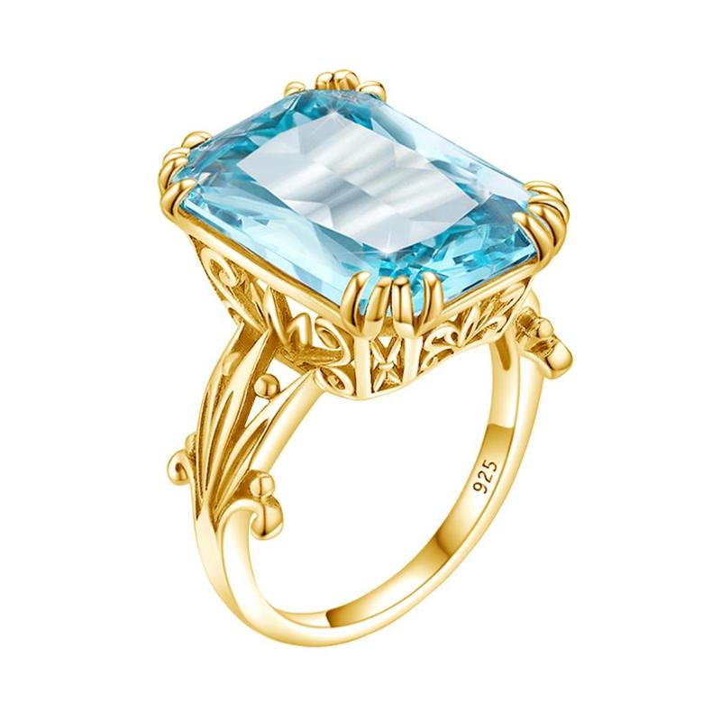 

Cluster Rings Aquamarine Ring Gold 925 Sterling Silver For Women Blue Toapz Gemstone Wedding Engagement Party Jewelry 2021