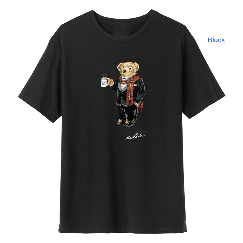 

Summer short-sleeved printed t-shirt designer round neck polo shirt pattern 100% cotton casual clothes hip-hop, White;black