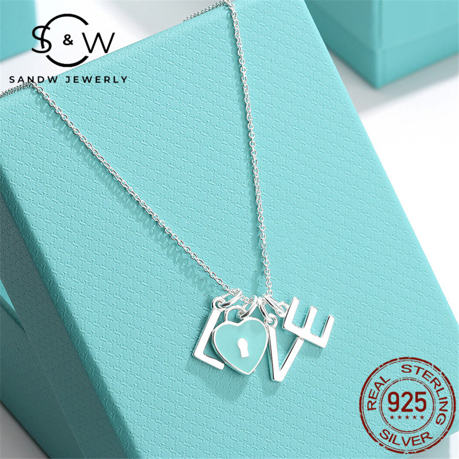 

SANDW light luxury jewelry love heart-shaped enamel necklace pendant lady clavicle chain S925 sterling silver original sweet and romantic holiday gift