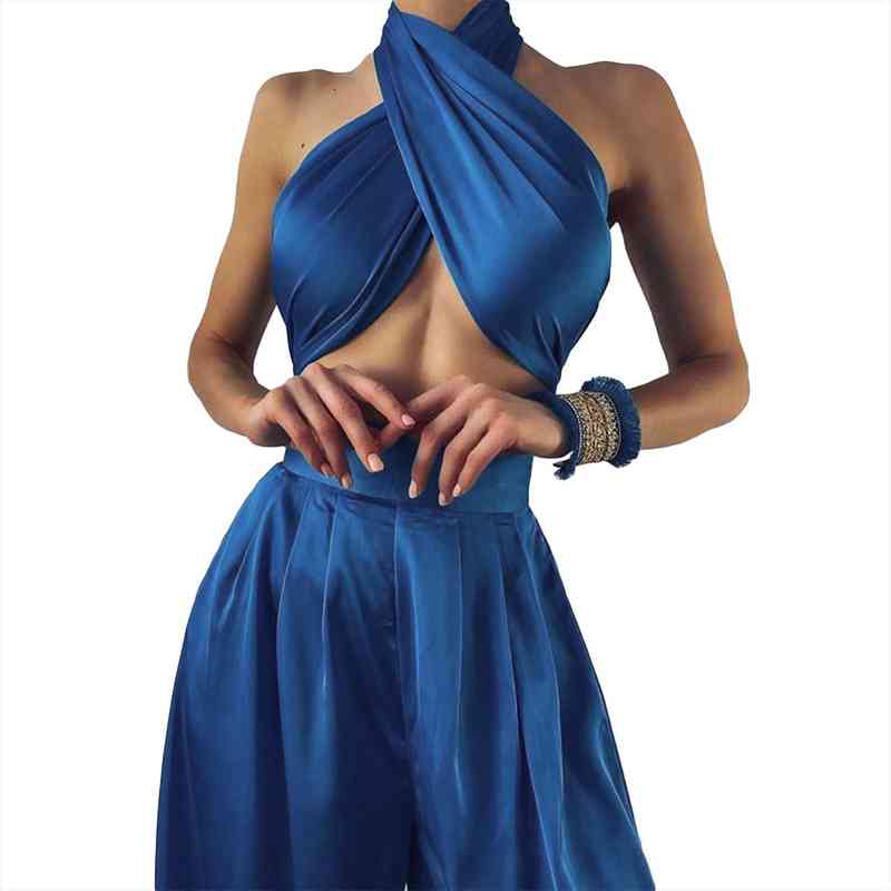 

vests vest summer fashion women tanks solid color satin bandage halter backless exposed navel camisole, White