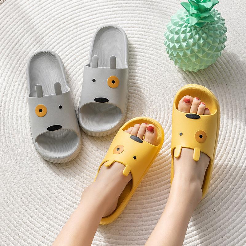 

Women Summer Slippers Soft PVC Couples Home Floor Shoes Anti-slip Cartoon Style Female Male Indoor Slipper Ladies Shower Slides, Black