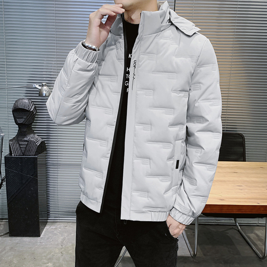 

Down short warm suit slim coat stand collar dad winter men's down et, Black