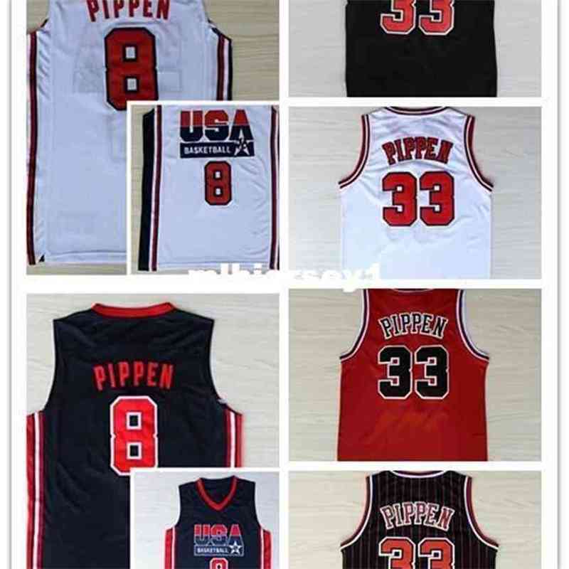 

2016 Retro Men' # 8 # 33 Scottie Pippen Basketball Jerseys Scottie 1992 Dream Team Color Black White Red College Shirt, Blue