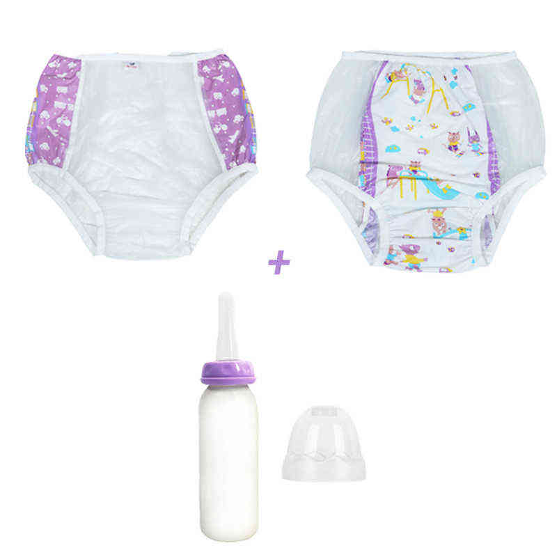 

Nxy Baby Diapers 3pcs Abdl Adult Purple Semi Printed Panties Pvc Reusable Onesize Ladies Ddlg Feeding Bottle Set 221227