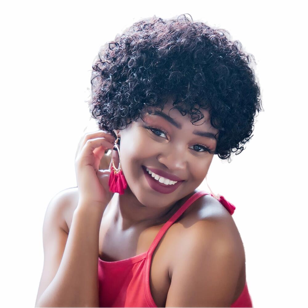 

Natural Black afro kinky curly Human Hair Machine Made Wigs Glueless Full Lace Wig With BabyHair Short Brazilian HairWigs For Black women, Natural color