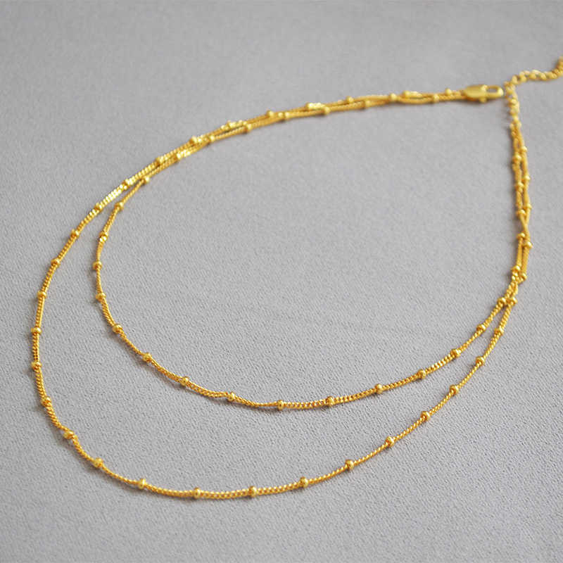 

CMajor Fashion Korean Plating Brass Jewelry Temperament Double Bean Chain Gold Plated Trendy Pendant Necklace for Women X0707