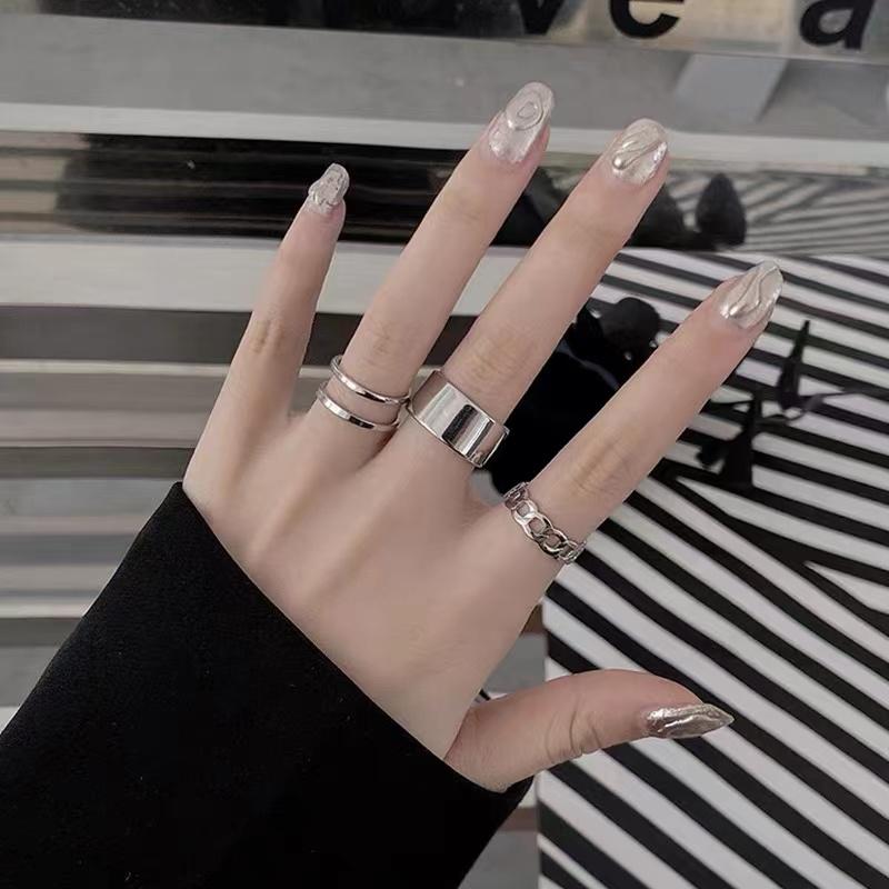 

Wedding Rings 3Pcs Fashion Personality Woman Stainless Steel Set Punk Hip Hop Freely Adjustable Couple Ring Aesthetic Trend Jewelry, Slivery;golden
