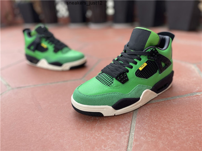 

Genuine Jumpman 4 4s men's basketball shoes Manila limited green snake color matching sports shoelace shoe box full size shipping 40-47.5