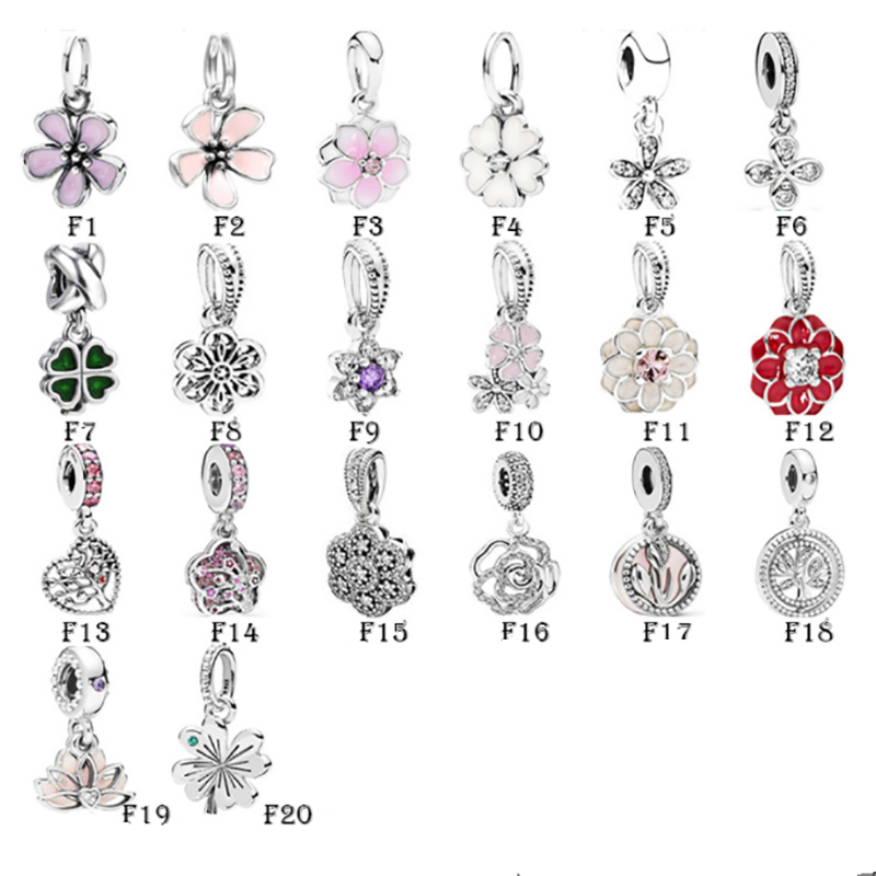NEW 925 Sterling Silver Fit Pandora Charms Bracelets Spring Flowers Daisy Rose Clover Family Tree Charm for European Women Wedding Original Fashi-image-750533354