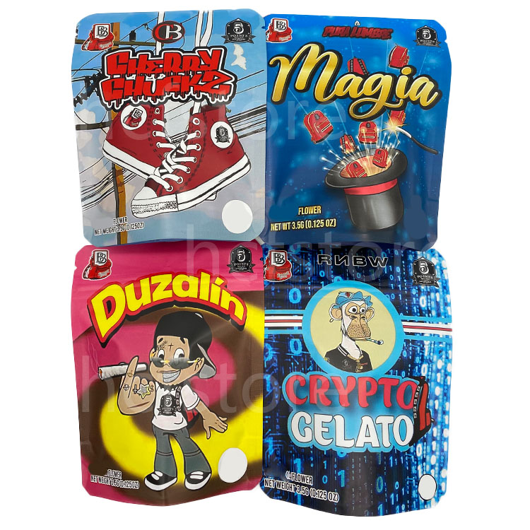 

Resealable retail Storage Package bag 3.5g backpack boyz duzalin crypto gelato cherry chuckz magia flower mylar bags for dry herb flowers edibles Medicated packs