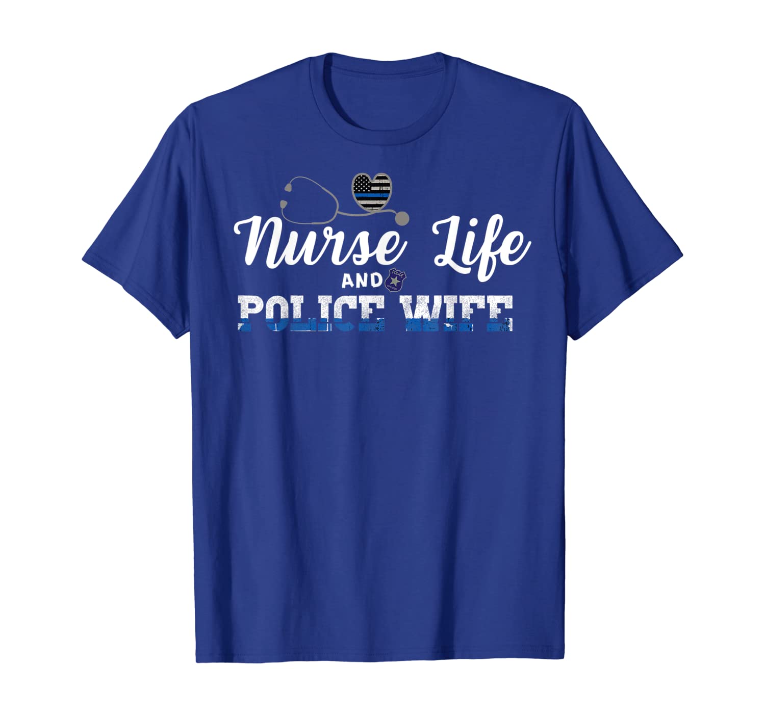 

nurse rn life police wife blue line support sheriff gift t-shirt, White;black