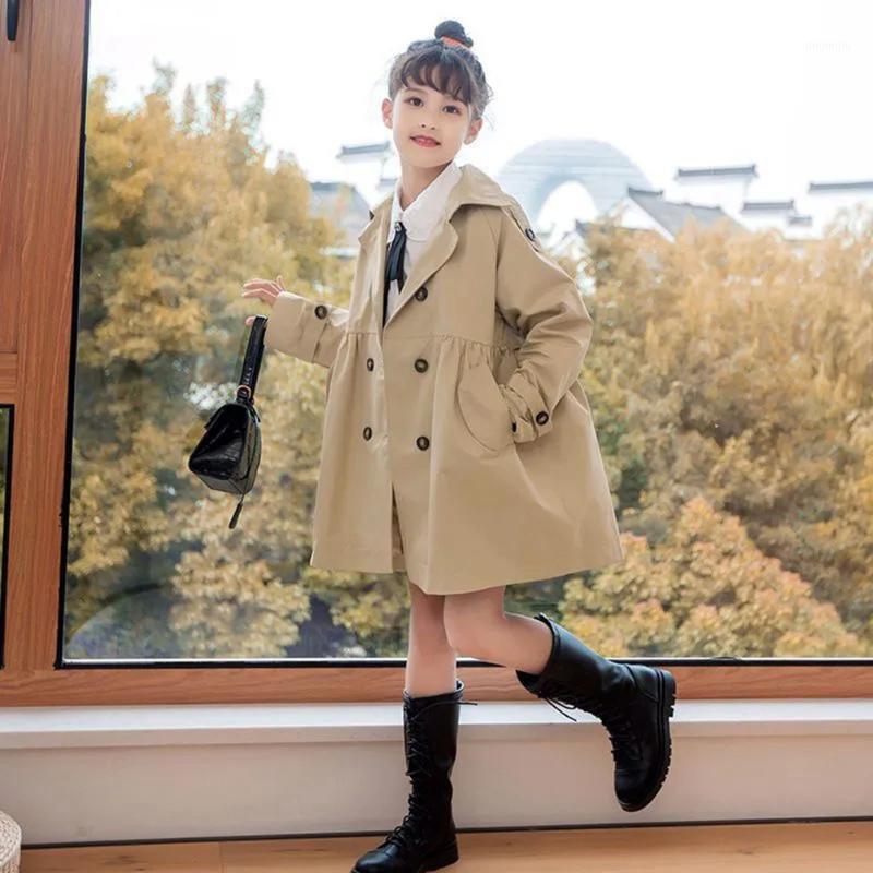 

Coat Autumn Kids Windbreaker For Girls Khaki Pink Double Breasted Trench Fashion Solid Loose Jacket Teen Outwear 8 10, Blue;gray