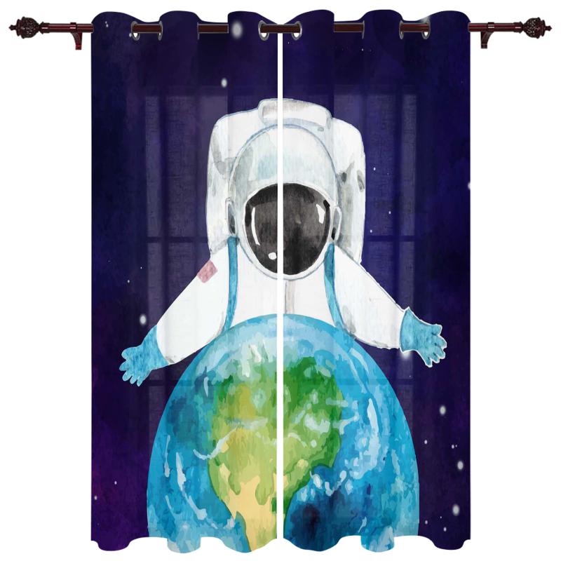 

Exquisite Home Luxury Curtains Space Earth Astronaut Living Room Dining Bedroom El Translucent Curtain & Drapes