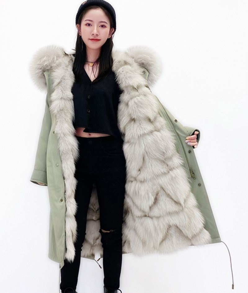 

Cold resistance women snow parkas grey raccoon fur trim Mukla furs brand grey Fox legs fur Rosemary green X-Long jackets ykk zipper, Pink fur