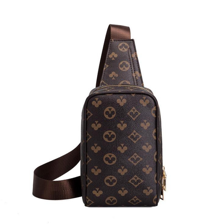 

wholesale women handbag street trend printing men shoulder bag fashion contrast leather chest bags personalized printed leathers cycling handbags, Brown2 plaid(boutique box)