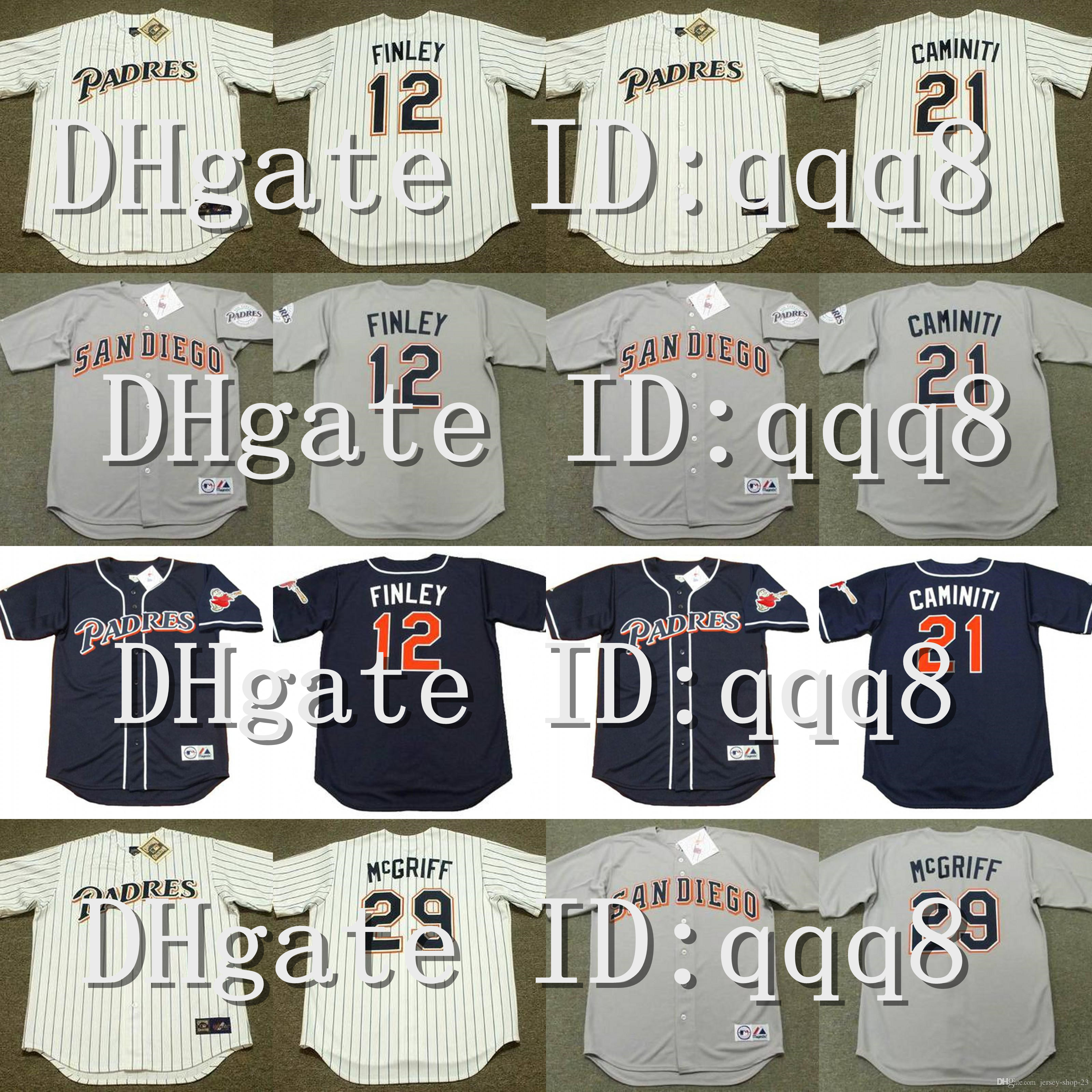 

Vintage 21 KEN CAMINITI Jerseys 19 TONY GWYNN 51 TREVOR HOFFMAN 12 STEVE FINLEY 24 RICKEY HENDERSON 7 KURT BEVACQUA 44 WILLIE McCOVEY 22 WAL, Blue;black