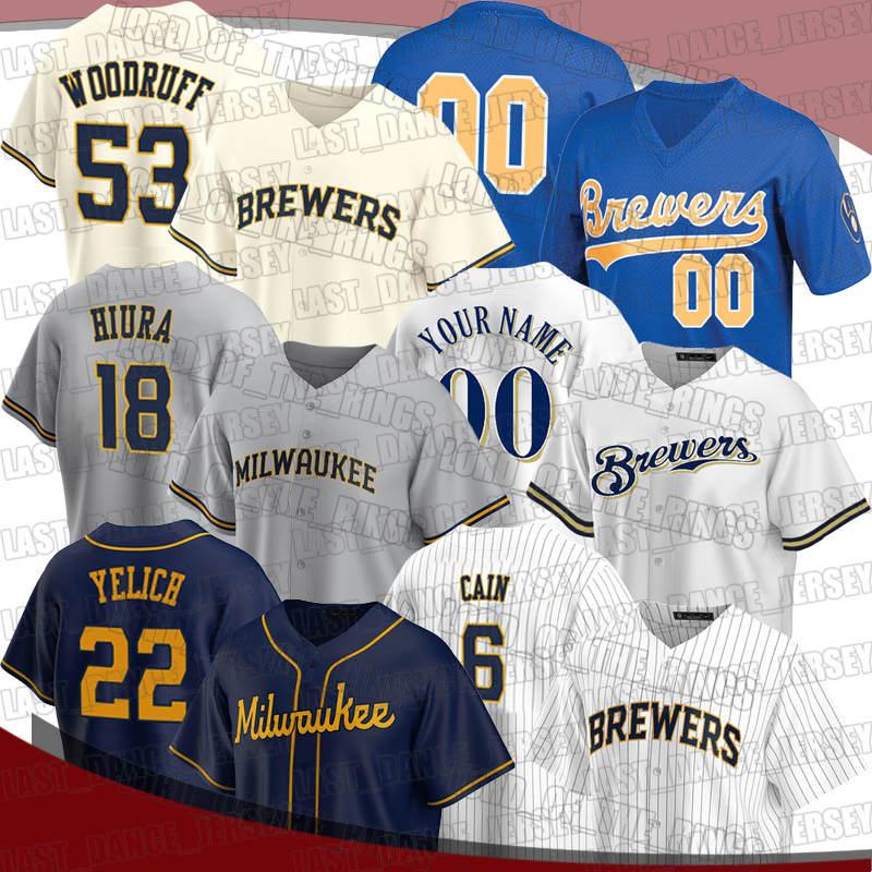 

Brewers 22 Christian Yelich Jersey Milwaukee 6 Lorenzo Cain 2 Luis Urias Jerseys 53 Brandon Woodruff Kolten Wong Omar Narvaez Willy Adames, Man custom size m-xxxl