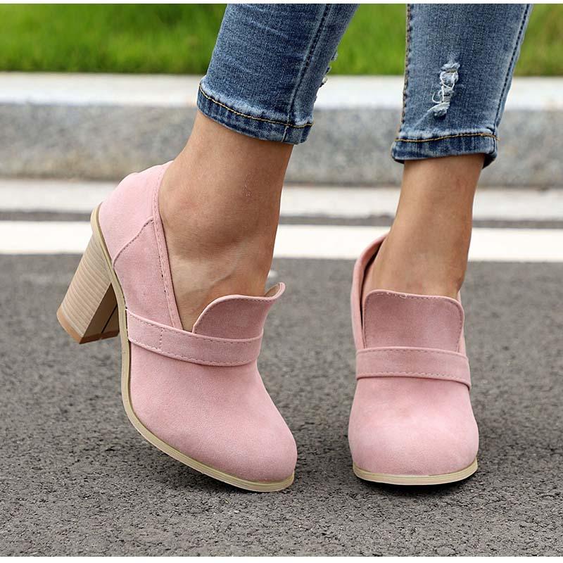 

Boots Drop Autumn Women's Shoes Vintage Pumps Female Ankle Suede Casual Slip On Clog High Heels Ladies Round Toe, Blue