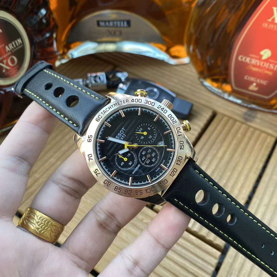 

Brand Watch Men TISS 1853 Multifunction style Leather Strap quartz wrist Watches Small dials can work TT21, Black black white