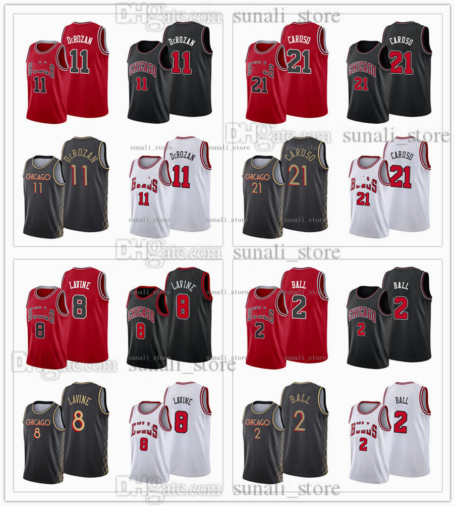 

2021 Trade Basketball Jersey 21 Alex Caruso 2 Lonzo Ball 11 DeMar DeRozan Zach 8 LaVine Black White Red Color Breathable Sports Shirts Fast Send Men Women Kids