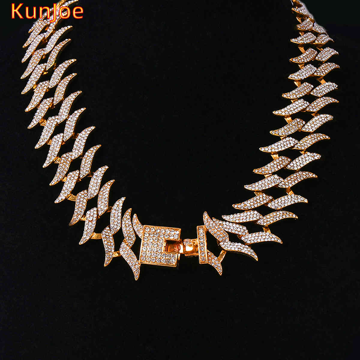 

KunJoe Hip Hop 40cm 45cm 50cm Length Gold Color Miami Cuban Chain For Men Women Iced Out Rhinestone Paved Necklace Bling Jewelry X0509