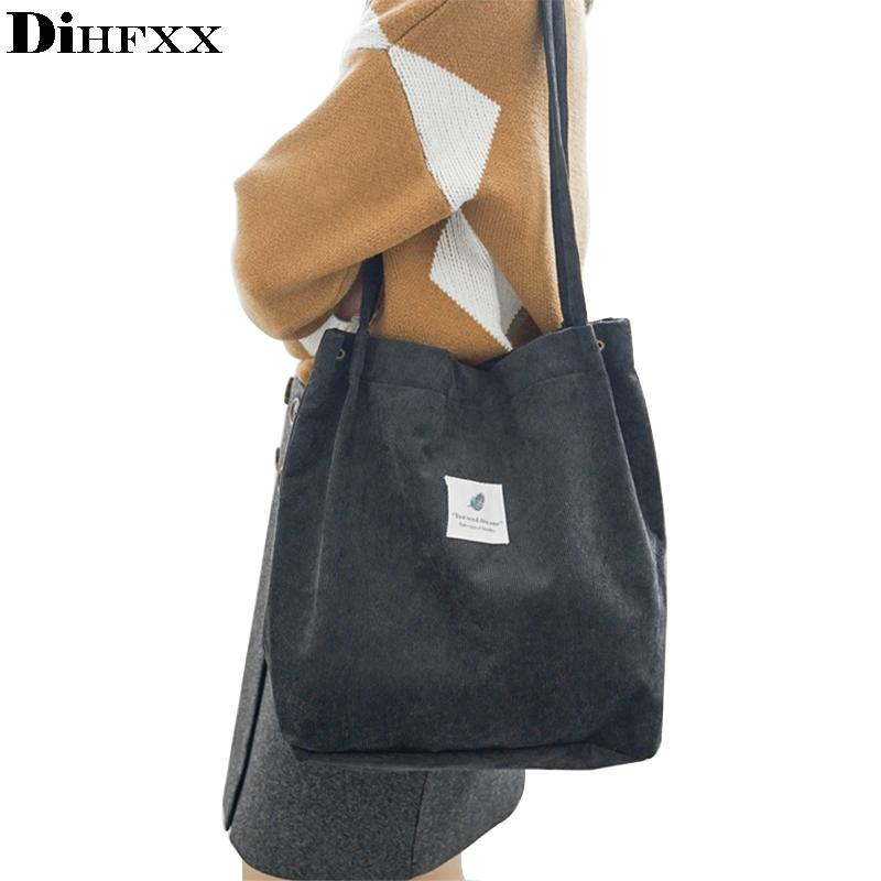 

Shopping Bags Solid Corduroy Shoulder Shopper Environmental Bag Tote Package Crossbody Purses Casual Handbag For Women, Black