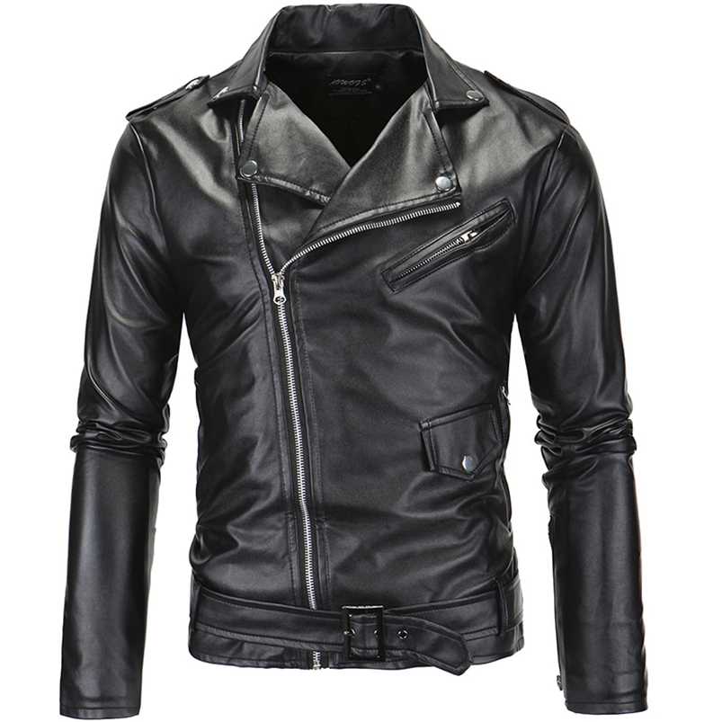 

Spring Fashion Motorcycle Leather Jacket Men Slim Fit Oblique Zipper PU Jacket Autumn Men Leather Jackets Coats Black White 211111