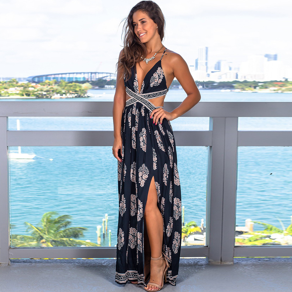 

Womens Floral Print beach Boho short skirt designer dress Evening Gowns Party Long Maxi Dress Summer Sundress Clothing midi dresses for woman Casual wear V-neck crop, Blue