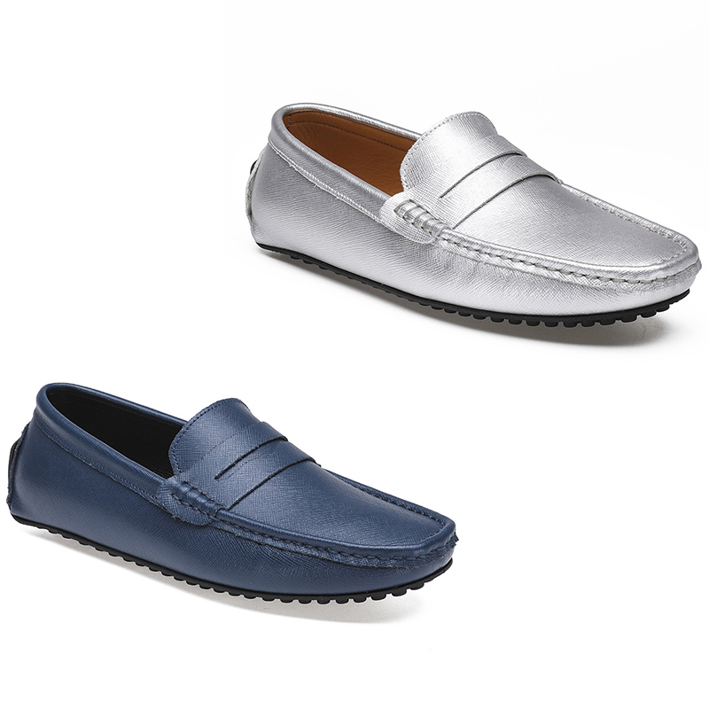 

2021 leather doudou men's casual driving shoes soft sole fashion black navy white blue silver yellow grey footwear all-match lazy cross-border -46 four