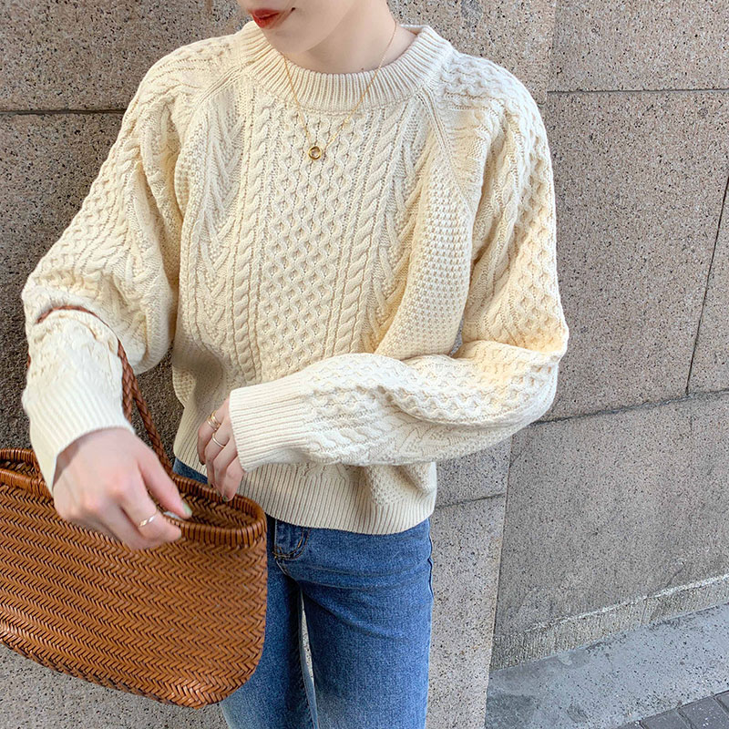 

3 colors 2021 Autumn Winter Women Pullovers And Sweaters Jumper preppy style Twist Vintage Female knitted Sweater (X1587), White;black