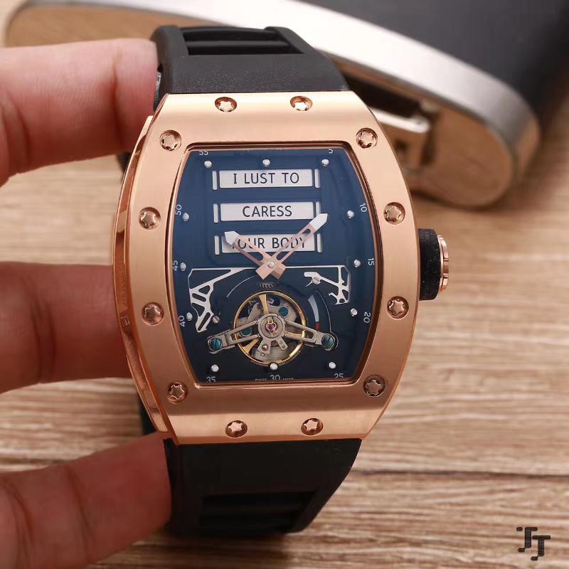 

Luxury Rubber Men Sapphire Automatic Mechanical Rose Gold Silver Black White Limited Edition Erotic Tourbillon Watches Wristwatches