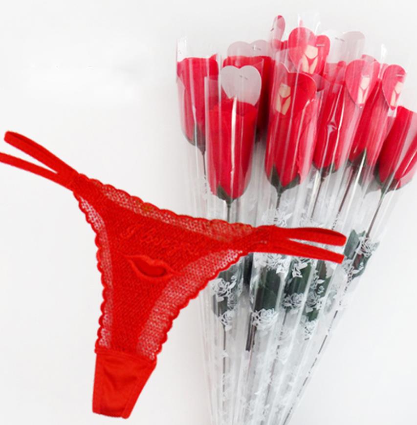 

Romantic Rose Lace G-string Thong with Flower Packaging - Sexy Valentine's Day Gift for Women, Red