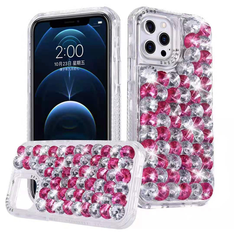 

Crystal Plastic Rhinestone Phone Cases Glitter Shinny 3D Stones Shockproof Shell for iPhone 12 Pro Max Mini 11 X XS XR 7 Plus, Black